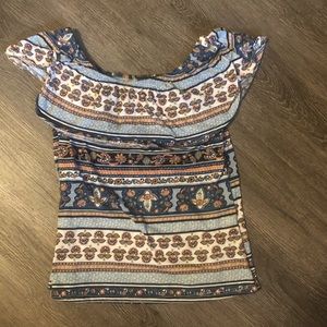 FUN Shoulder Top | Orange and Blue | Size Medium